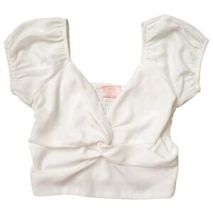 Wishful Thinking Womens Pullover Puff Sleeve Crop Top, Sweetheart White S NWOT